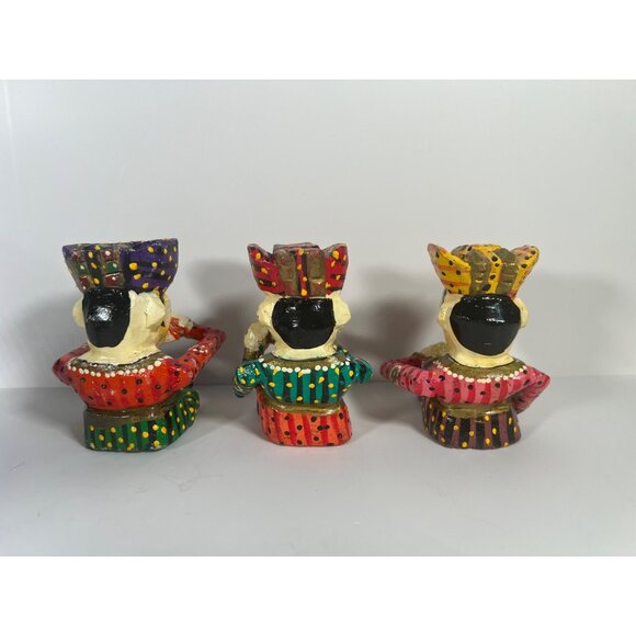 Set Of 3 Hand-Painted Carved Indian Raja Musician Figurines In Vibrant Colors Wo - Picture 4 of 10